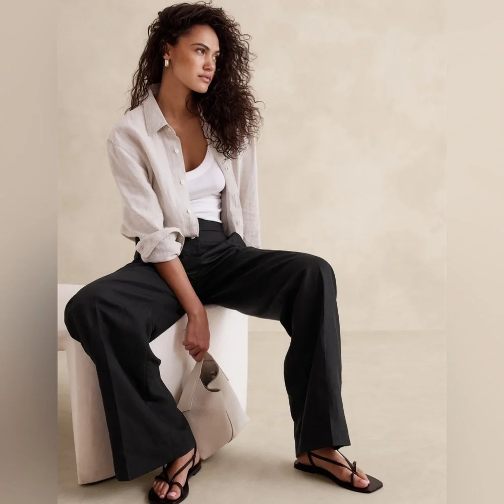 NEW! Banana Republic Black Tencel-Linen Wide-Leg Pant - 445928 🪉 🖥️7️⃣